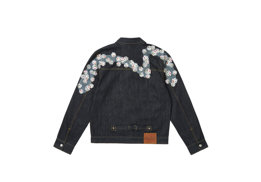 Denim jacket with floral embroidery on the back