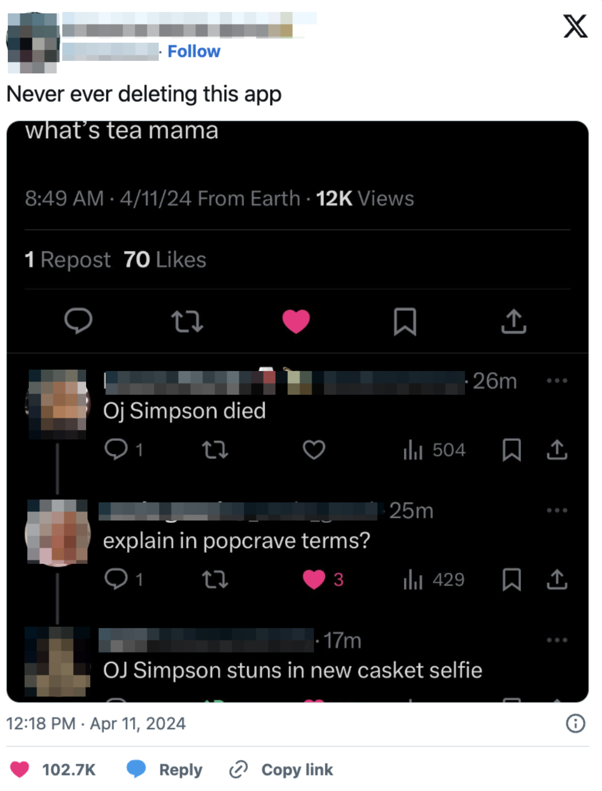 Screenshot of a Twitter post with humorous edited reactions to a fictional tweet from a character named Marge Simpson