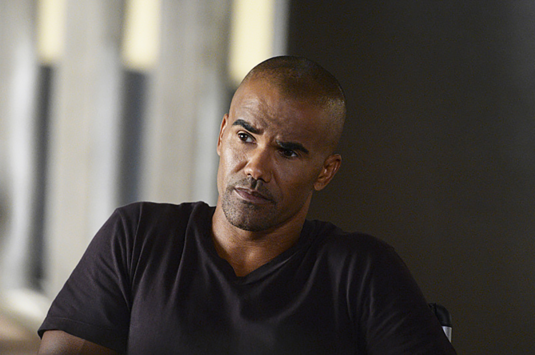 Shemar Moore as Derek Morgan in a scene from Criminal Minds, looking concerned