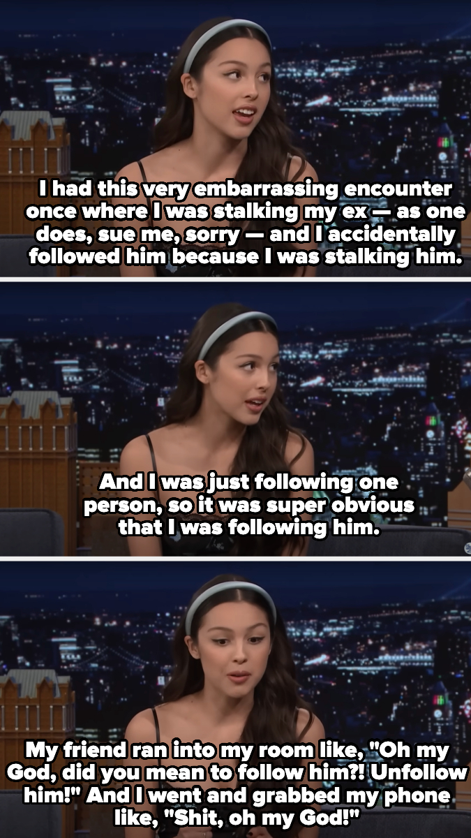 Oliva says that she followed her ex while stalking him, and her friend ran into her room to alert her