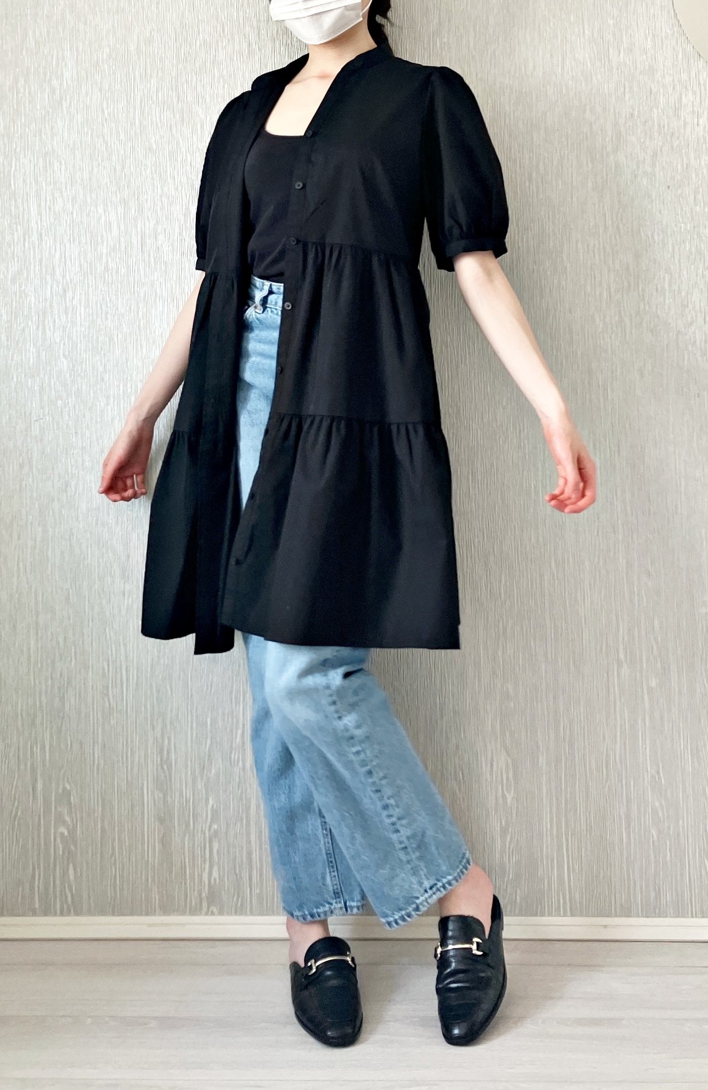 GU（ジーユー）のおすすめワンピース「ティアードVネックミニワンピース（5分袖）OSB+EC」