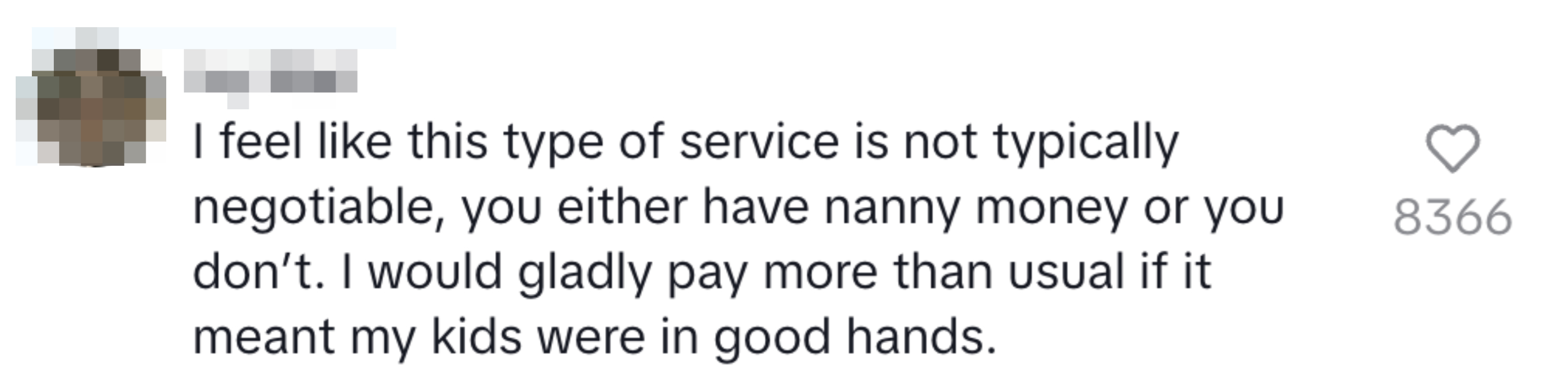 Instagram post expressing willingness to pay more for good nanny services, with likes shown