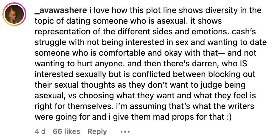 Post screenshot displaying a user&#x27;s positive comment on a plot line showing diversity in sexual and emotional orientations