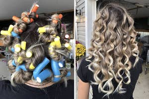 on the left heatless curling rods, on the right the curls