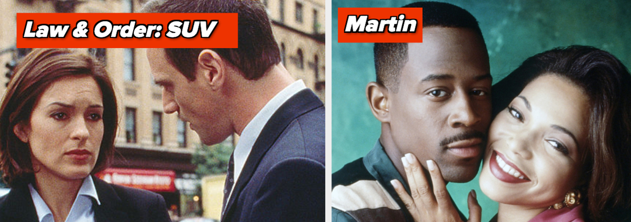 Split image comparing TV shows; left: "Law & Order: SUV," right: "Martin," with seasonal labels "WINTER" and "SPRING."