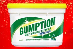 Gumption multi-purpose cleanser container with lemon scent for bathroom, kitchen, and laundry
