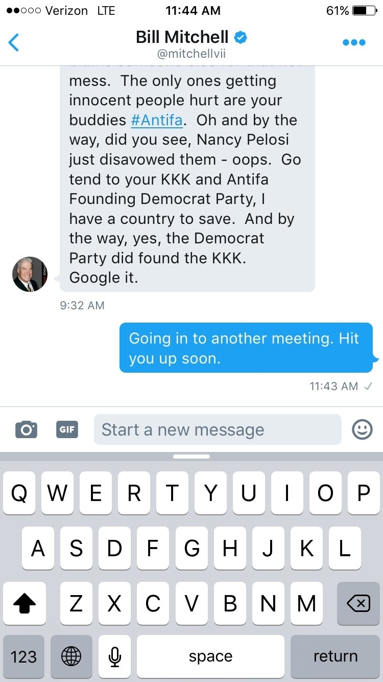 Screenshot of Bill Mitchell and Seth Rogen&#x27;s text exchange