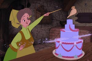 Fauna from Sleeping Beauty decorating a cake