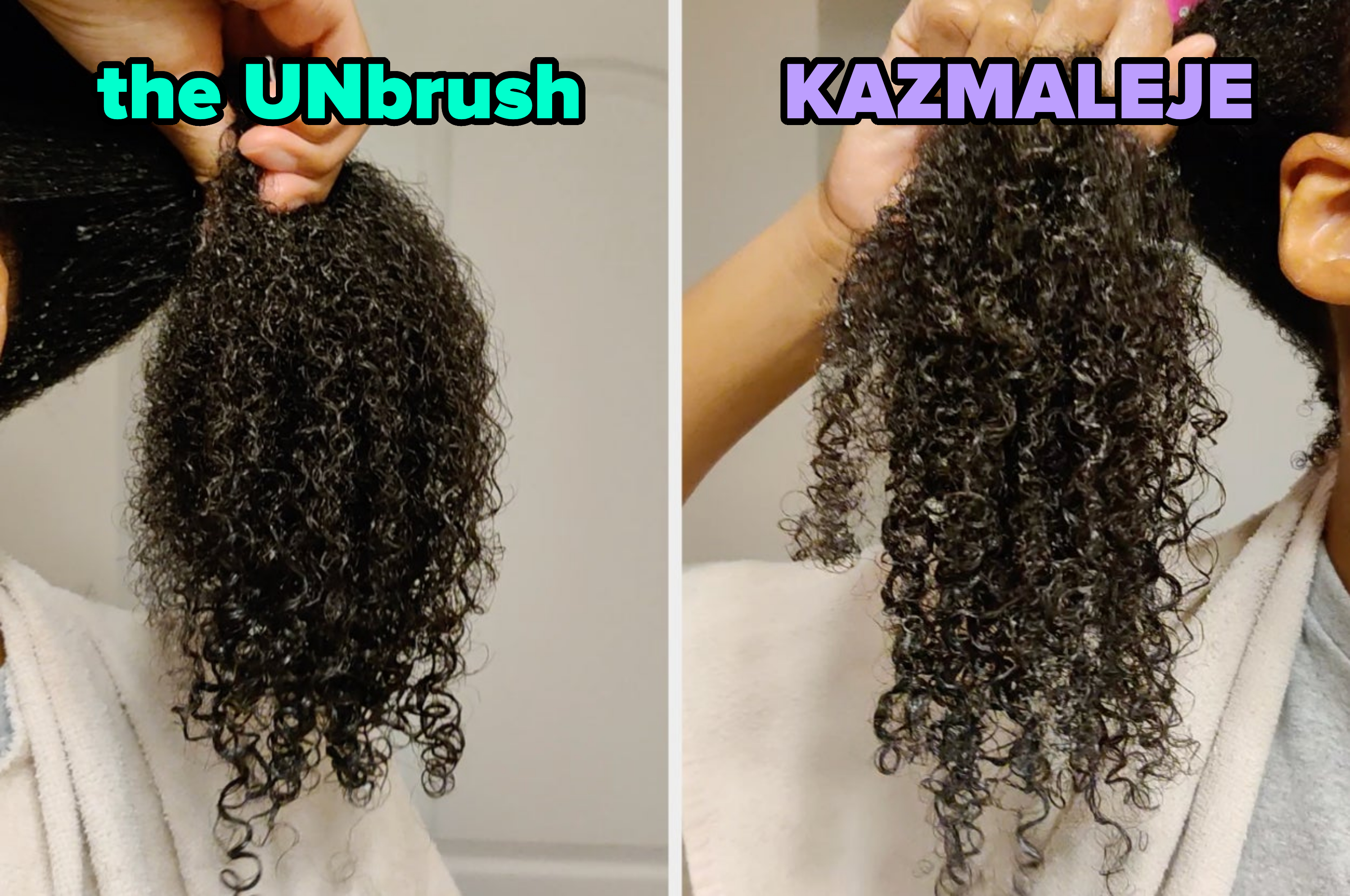 A side-by-side comparison of my curls after detangling with each brush: both sections are well-detangled without any knots