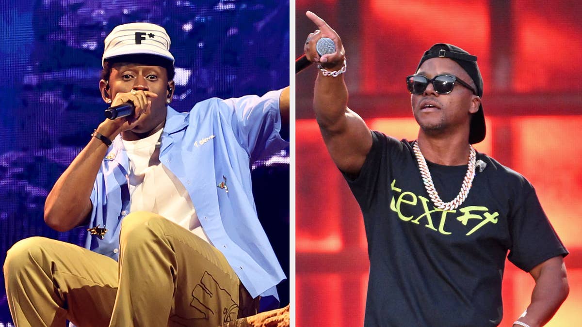 Tyler, the Creator Gives Lupe Fiasco His Flowers After Performing "Paris, Tokyo" With Him at Coachella