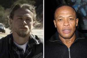 Charlie Hunnam on the left and Dr. Dre on the right, facing the camera