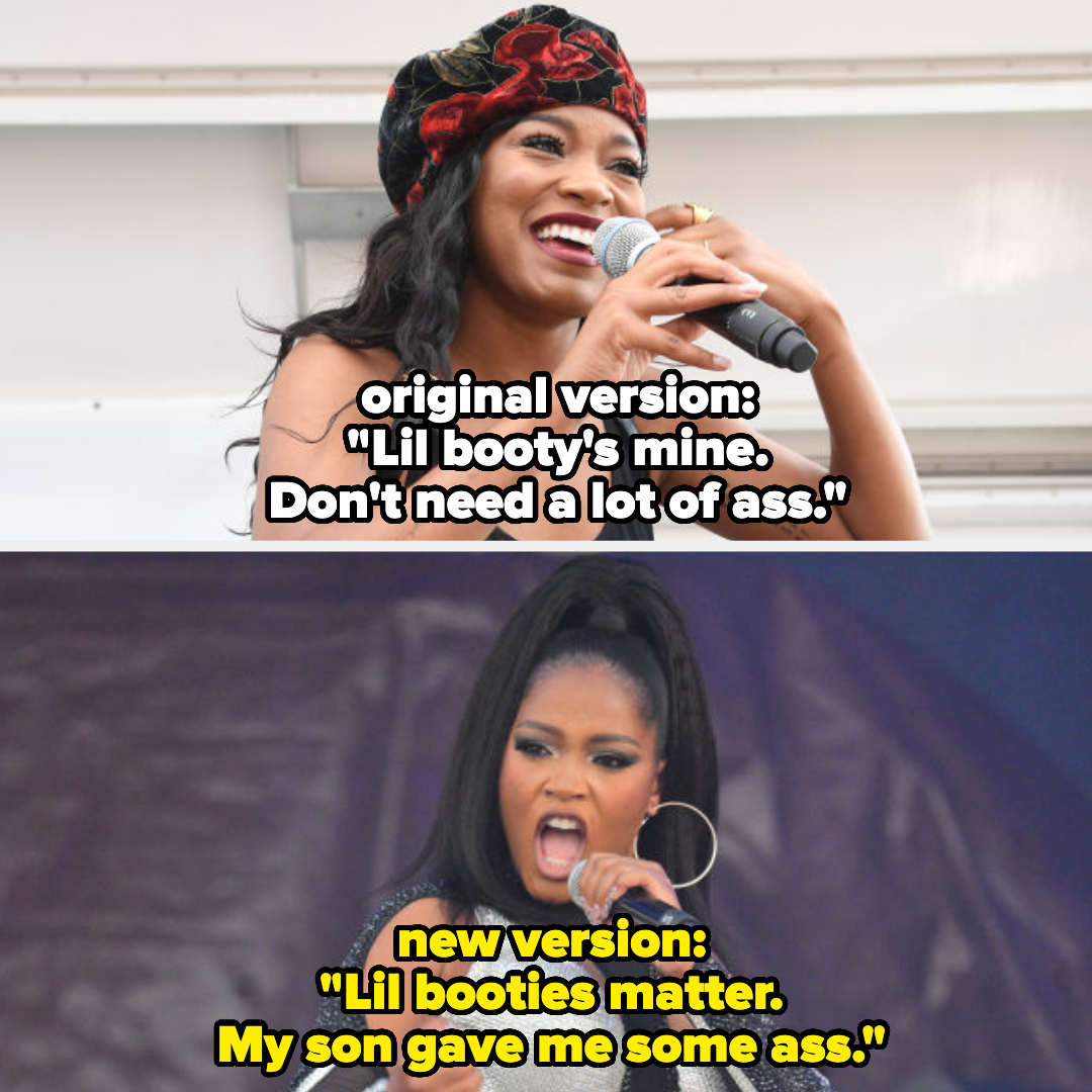 original version: &quot;lil booty&#x27;s mine, don&#x27;t need a lot of ass,&quot; new version: &quot;lil booties matter, my son gave me some ass&quot;
