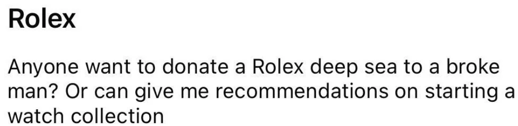 someone asks for a rolex for free