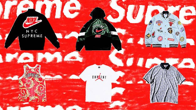 A complete timeline of Supreme x Nike apparel collaborations featuring Nike SB Wool Baseball Jackets, Jordan Brand capsules, NBA jerseys, and more.