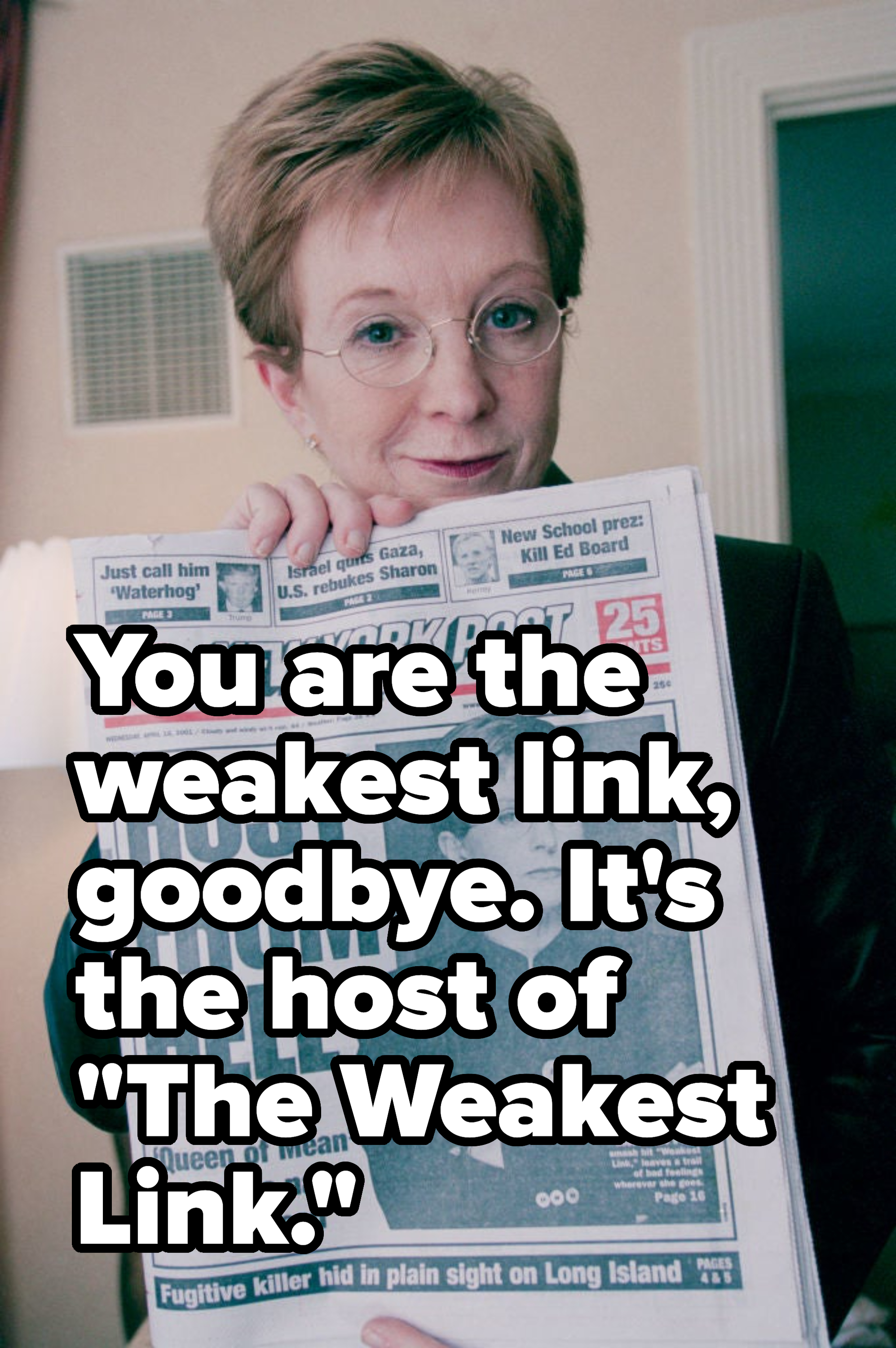 Person holding a New York Post newspaper featuring a story on TV host with the headline &quot;Host from Hell.&quot;