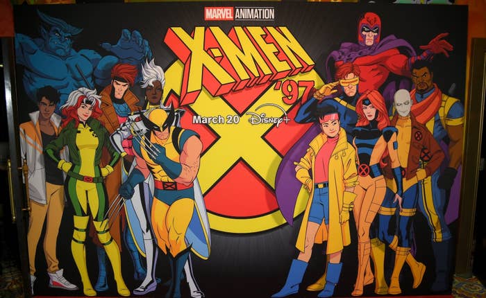 Promotional banner for &quot;X-Men &#x27;97&quot; animation featuring various X-Men characters, announcing March 2023 Disney+ release