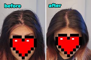 a before and after for a dry shampoo powder