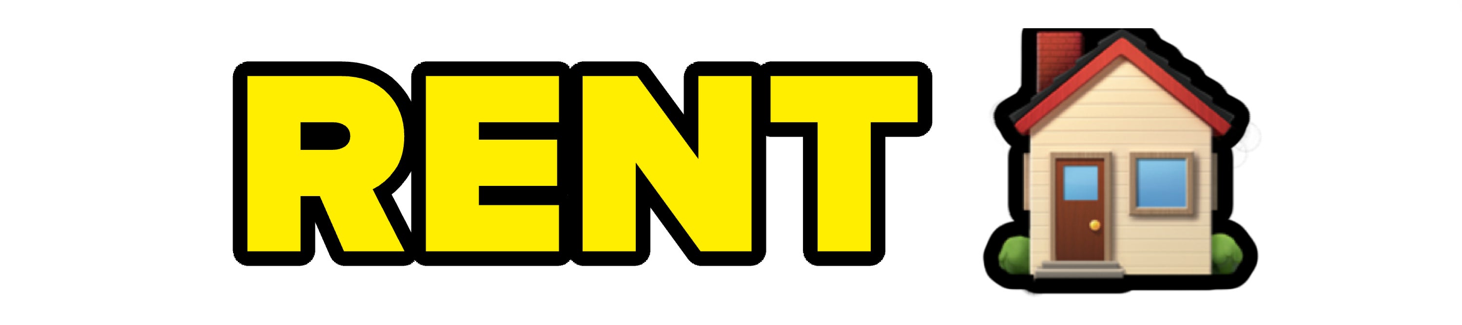 Graphic with bold text &quot;RENT&quot; next to an illustrated house