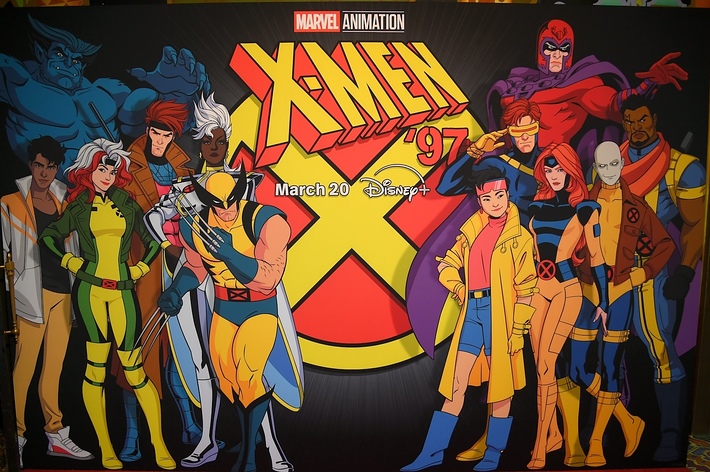 Promotional banner for "X-Men '97" on Disney+, featuring illustrated X-Men characters in dynamic poses