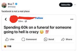 Social media screenshot showing a controversial comment about funeral expenses