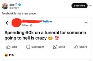 Social media screenshot showing a controversial comment about funeral expenses