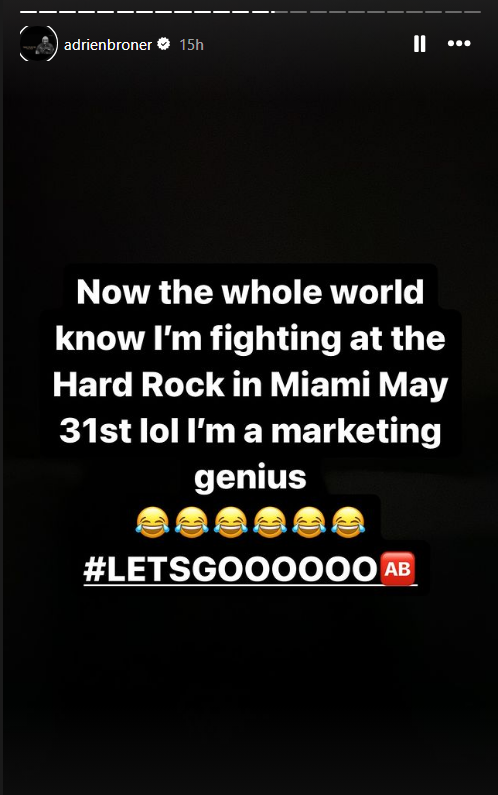 Text from a social media post announcing a fight in Miami on May 31st with excitement, marked by laughing emojis and &quot;#LETSGOOOOOOO&quot;