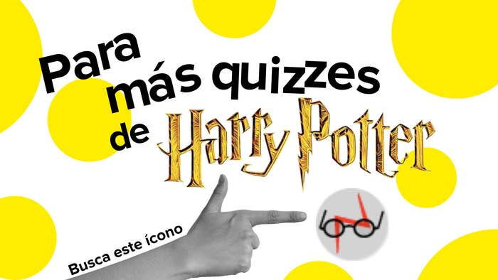 Publicidad de Harry Potter con un dedo apuntando a un ícono de gafas y texto que invita a buscar más quizzes