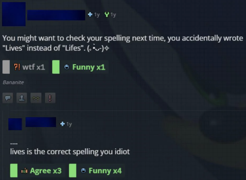 The image shows a screenshot of an online conversation with emojis and text correcting a user&#x27;s spelling mistake