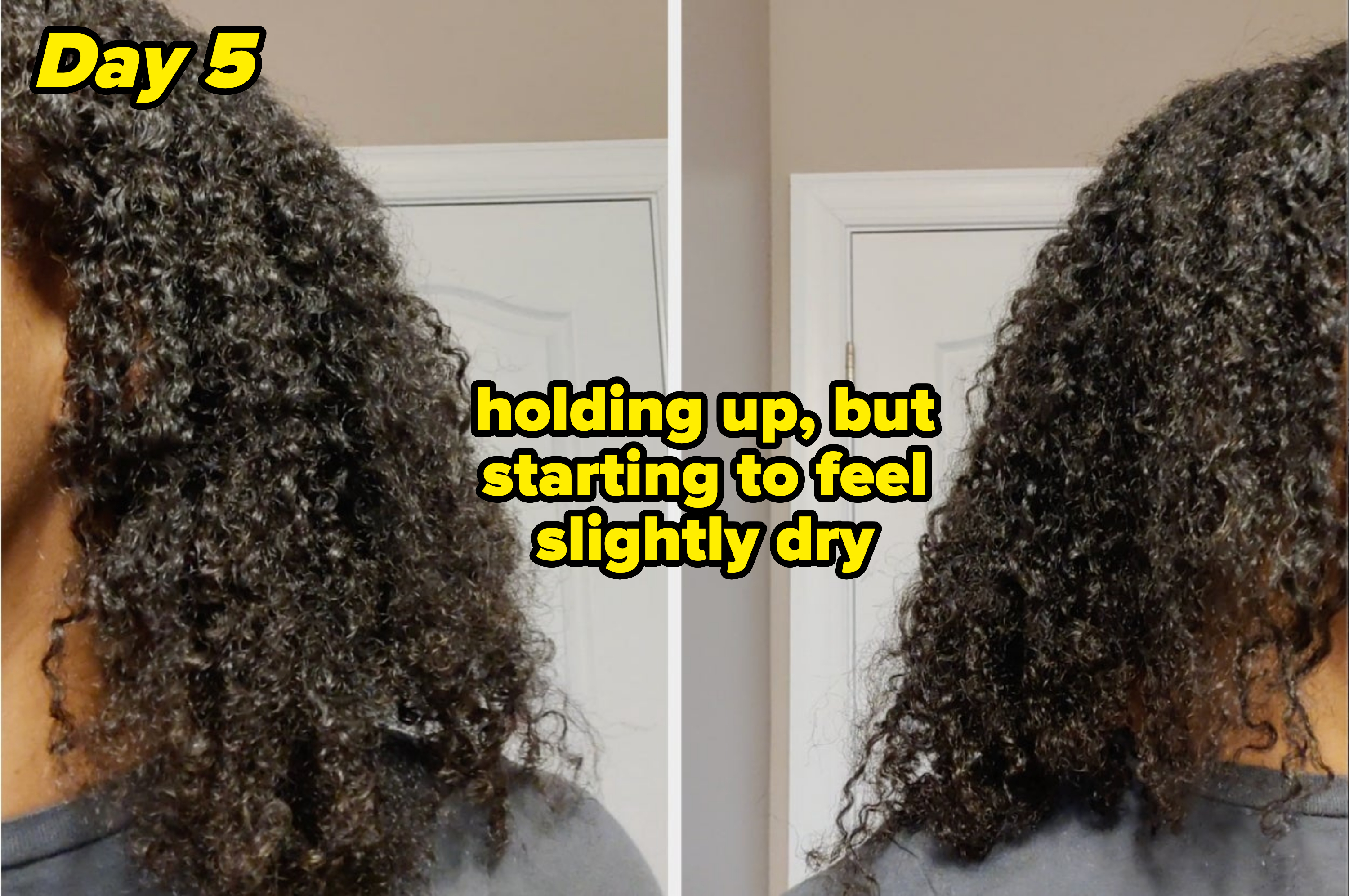 Side-by-side comparison of hair before and after using a beauty product