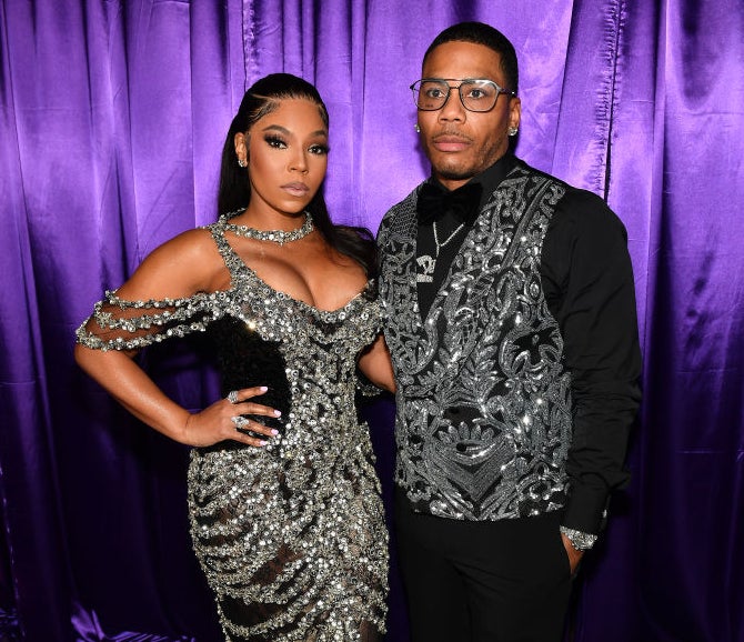 Closeup of Ashanti and Nelly at an event