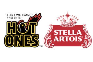Logos of 'First We Feast: Hot Ones' and 'Stella Artois' side by side