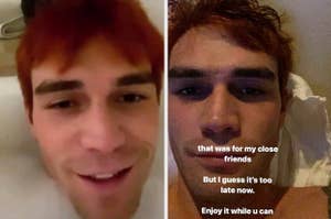 KJ Apa posted a silly video from the bubble bath, then said "that was for my close friends but I guess it's too late now"