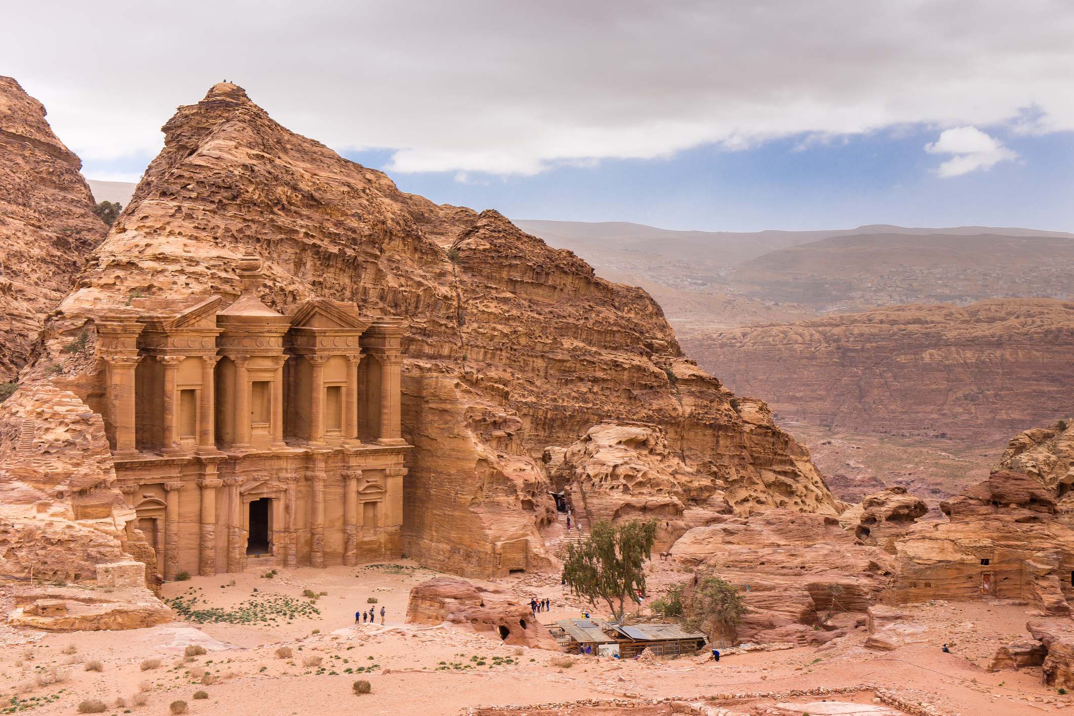 Al Khazneh, also known as The Treasury, at Petra with visitors near its entrance