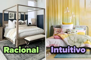 Dos estilos de dormitorio etiquetados como Racional e Intuitivo
