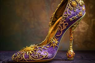 Elaborate decorated high-heel shoe, likely from a TV show or movie with a distinctive style