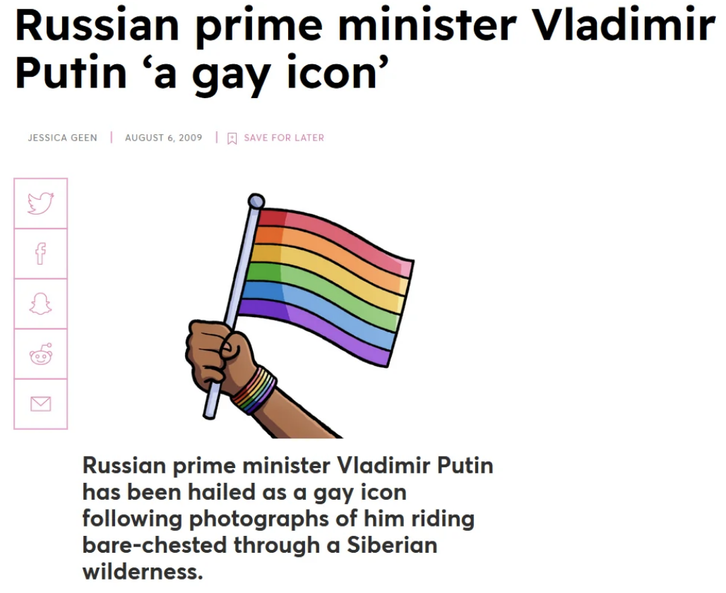 Illustration of a hand holding a rainbow flag, related to an article about Vladimir Putin