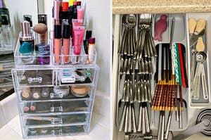 reviewer's clear makeup organizer / reviewer's cutlery organizers in a drawer