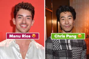 Side-by-side photos of Manu Rios in a white shirt and Chris Pang in a patterned jacket