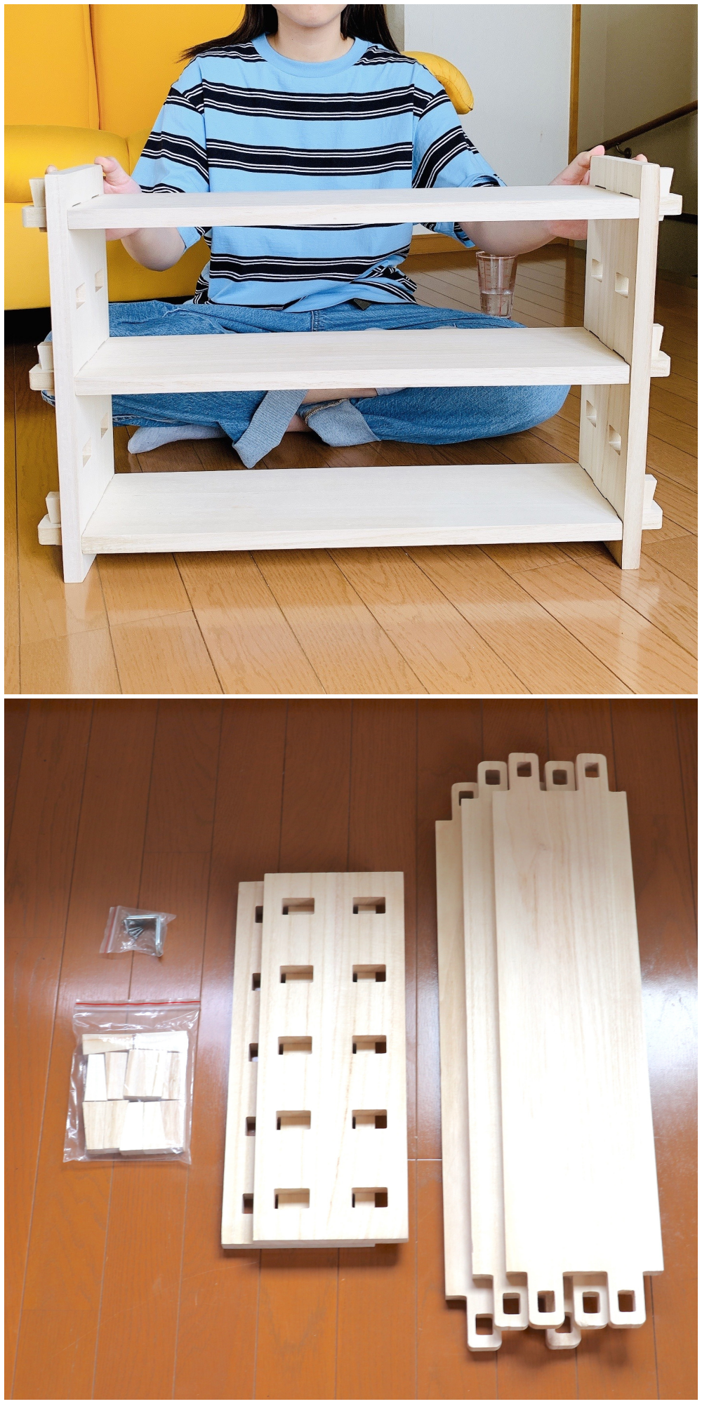 カインズのおすすめの収納アイテム「くさびラックセット 支柱ダブル 3段」