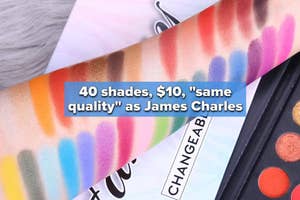 reviewer with colorful eyeshadow swatches on arm