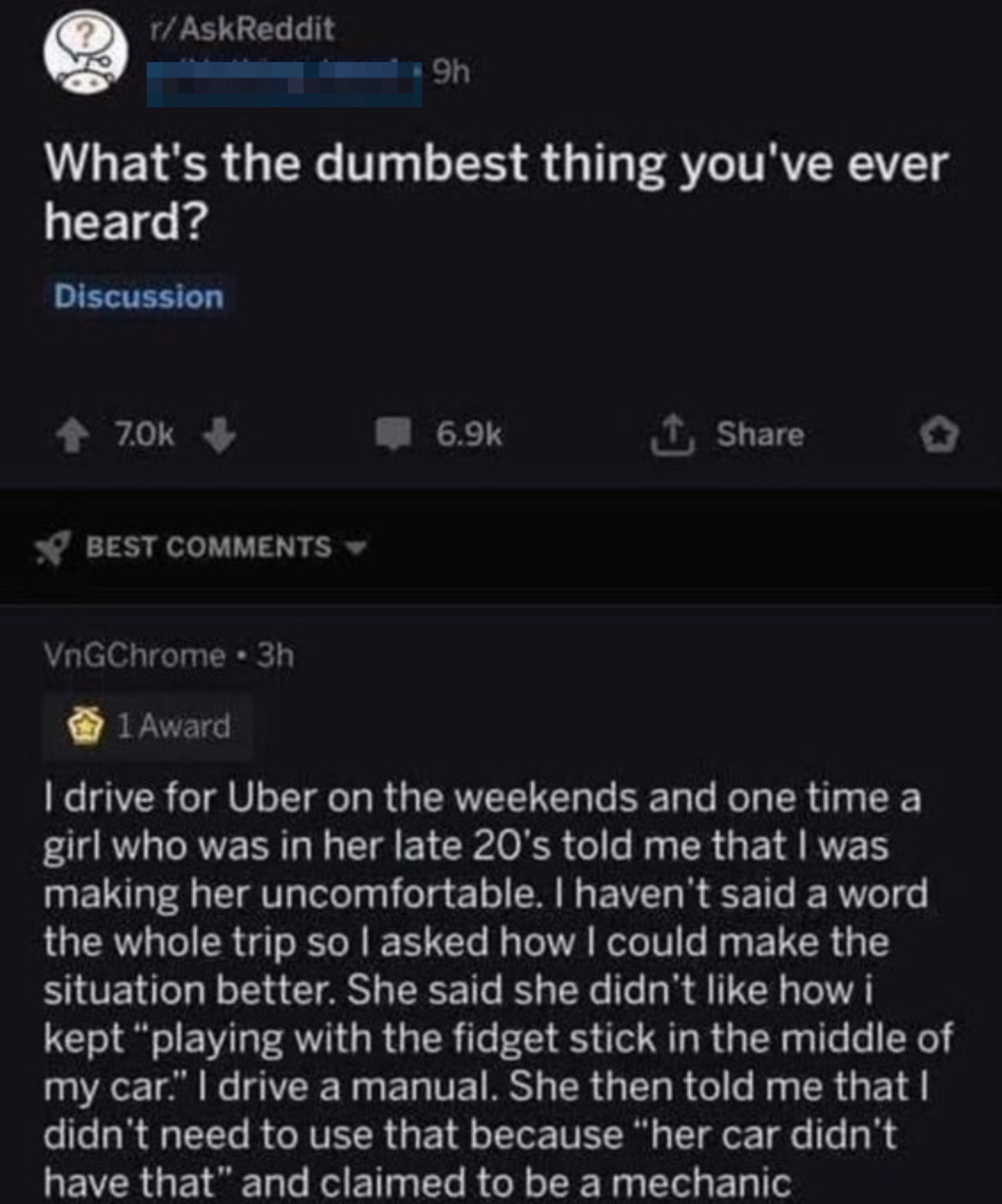 Reddit post titled &quot;What&#x27;s the dumbest thing you&#x27;ve ever heard&quot; with comments sharing personal stories