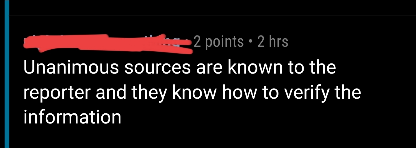 Screenshot of a social media comment about verifying information with unanimous sources