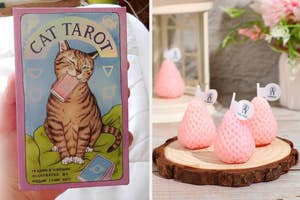 cat tarot and strawberry candles