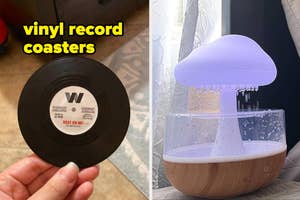 Vinyl record coaster and a cloud lamp