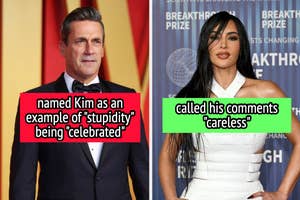 Jon Hamm named Kim Kardashian as an example of "stupidity" being "celebrated," and she called his comments "careless"