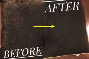 Advertisement showing a fabric cleaner's before and after results, with less lint on the after side