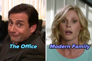 On the left, Michael Scott from The Office, and on the right, Claire Dunphy from Modern Family