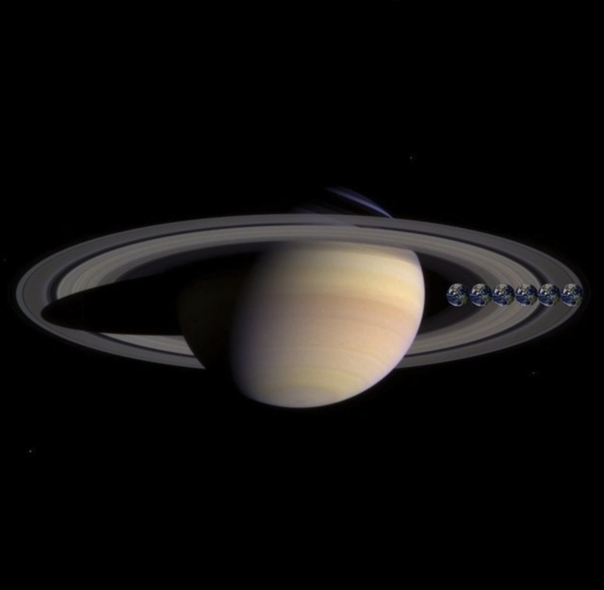 Saturn and its rings with Earth, Venus, and Mars aligned for a cosmic portrait