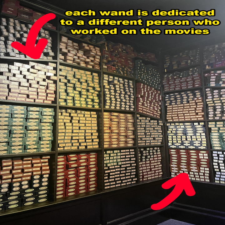 Wall of wands with name labels dedicated to film crew members from the Harry Potter movie series