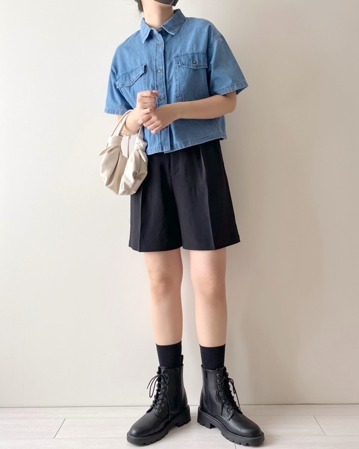 GUのおすすめトップス「ライトデニムダブルポケットシャツ（半袖）Q」